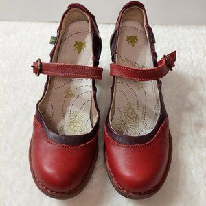 El Naturalista 37 Pumps Round Toe Block Heel Slingback Dark Red Leather - Size 7